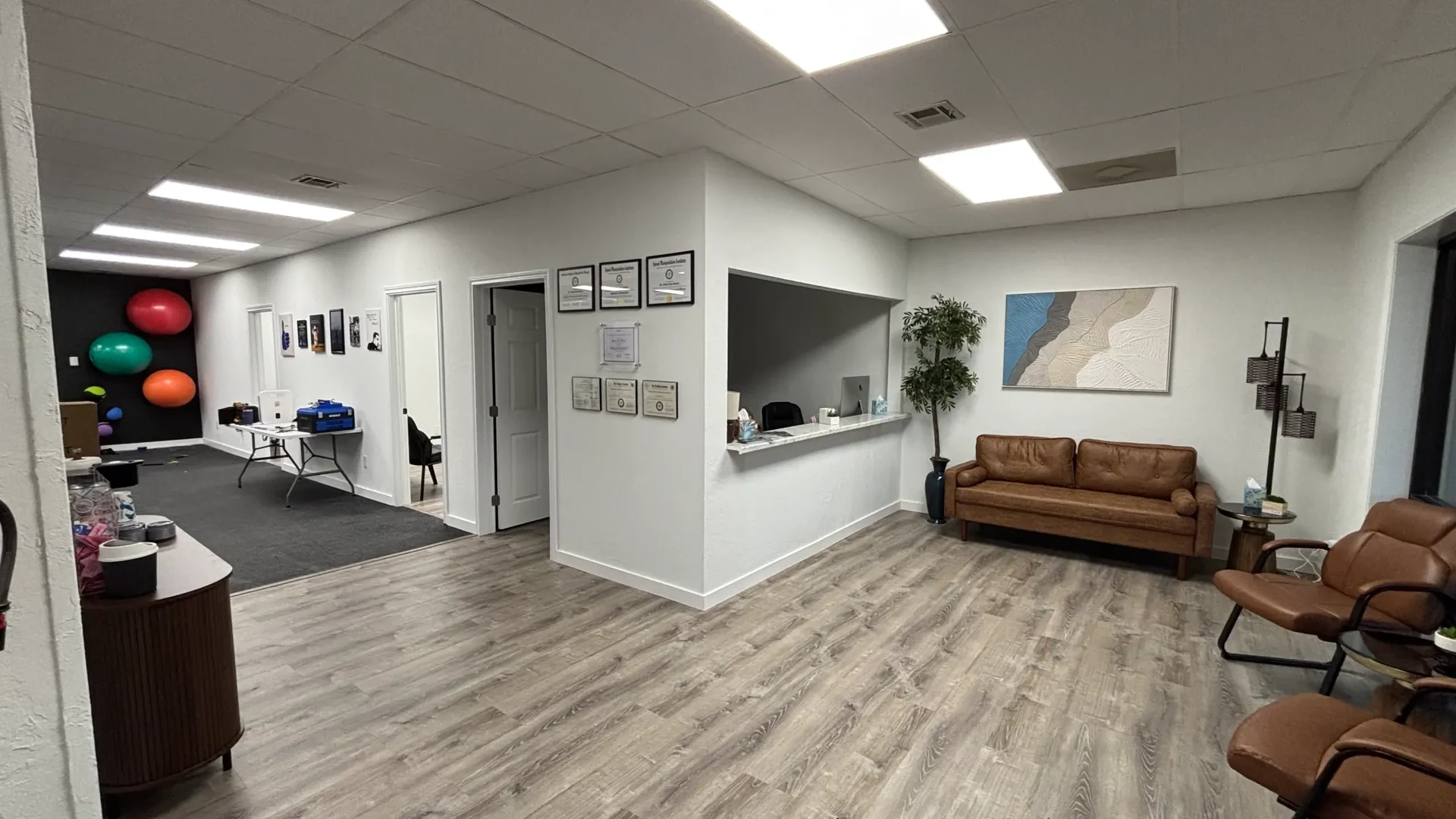 The reception area at Recalibrate Performance and Rehab in College Station, TX